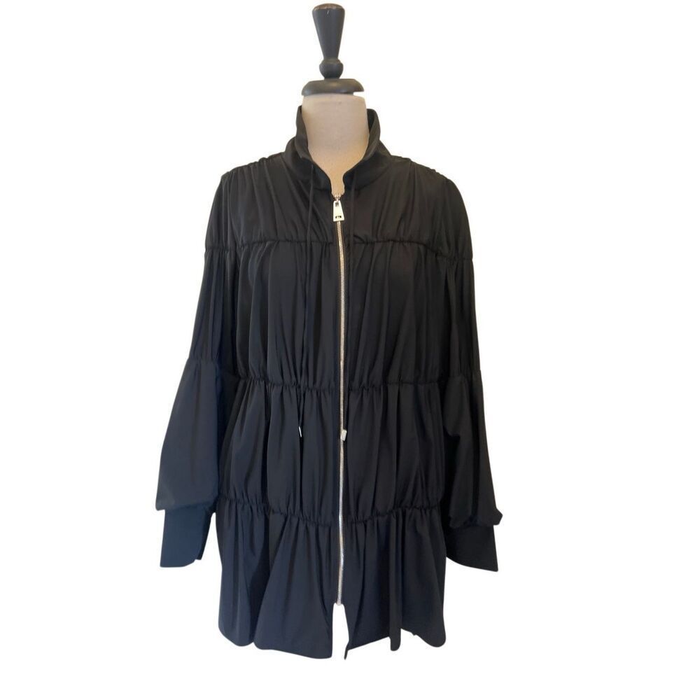 Frank Lyman Montreal Women's Ruched Tiered Full Zip Tunic Jacket Black Medium